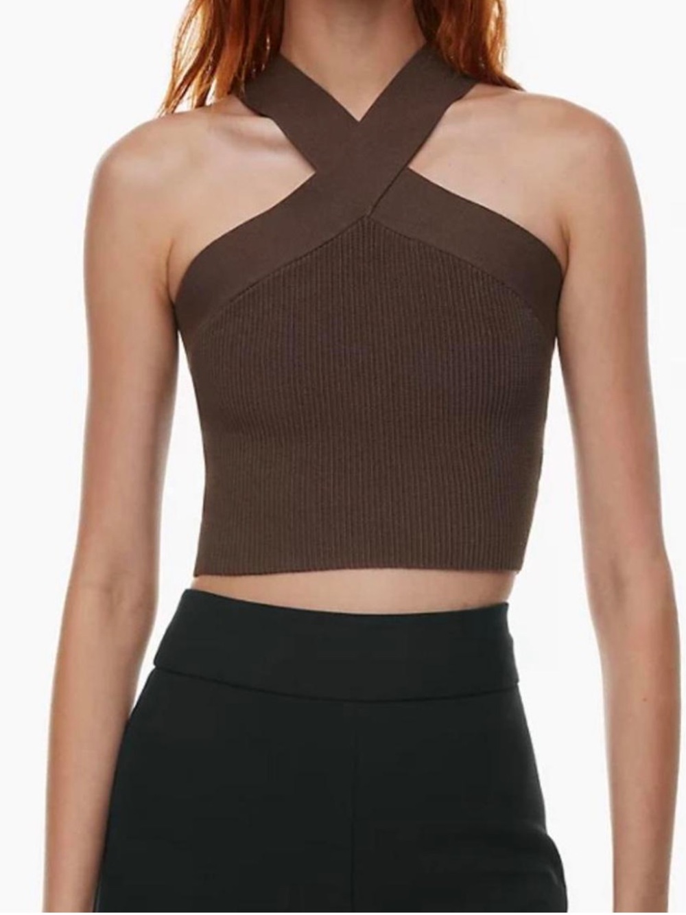 Aritzia Brown Ribbed Shoulder Crossback Top